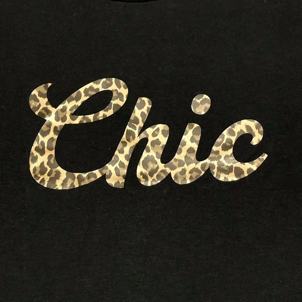 Gildan Black Chic Leopard Print Graphic‎ T Shirt Tee Women's Size S